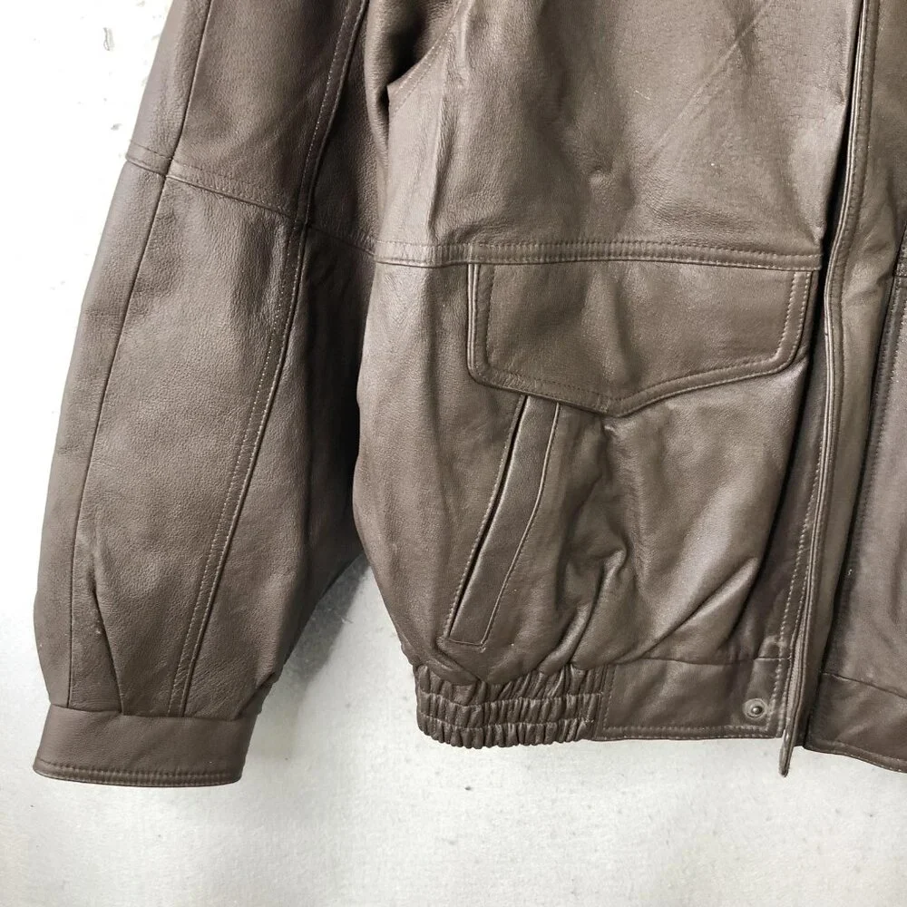 Handyman Club Of America Jacket Mens L Brown Leather Bomber Aviator Logo Retro - Picture 11 of 16